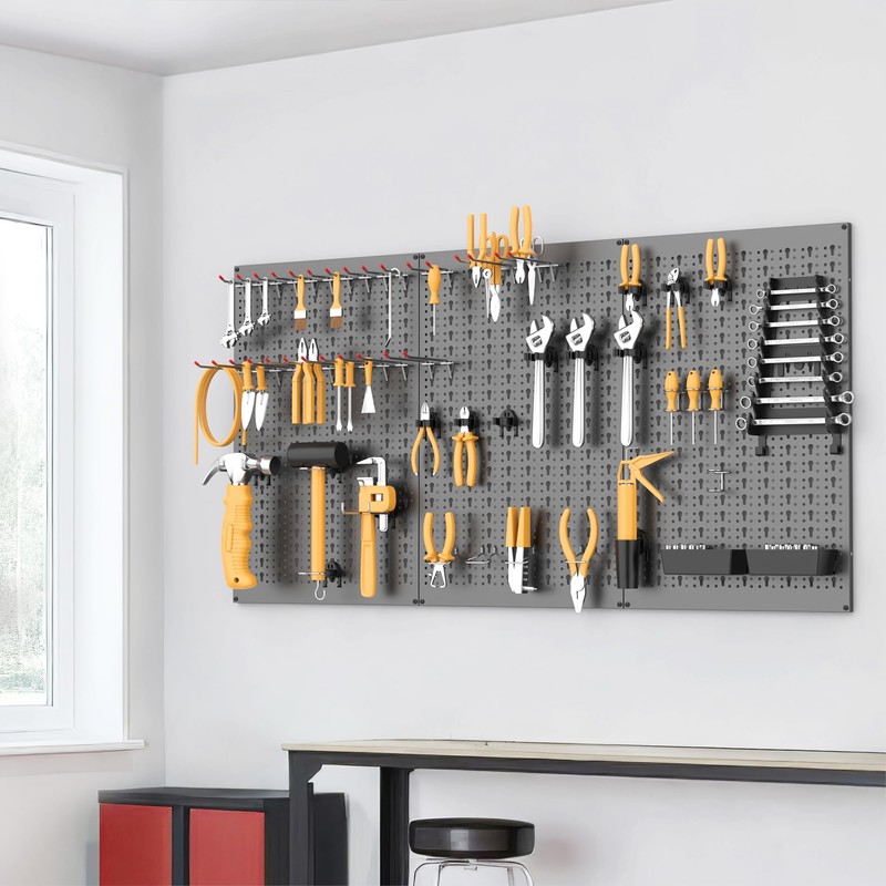 WALMANN Metal Pegboard Wall Tool Organizer Board with Pegboard Hooks,
