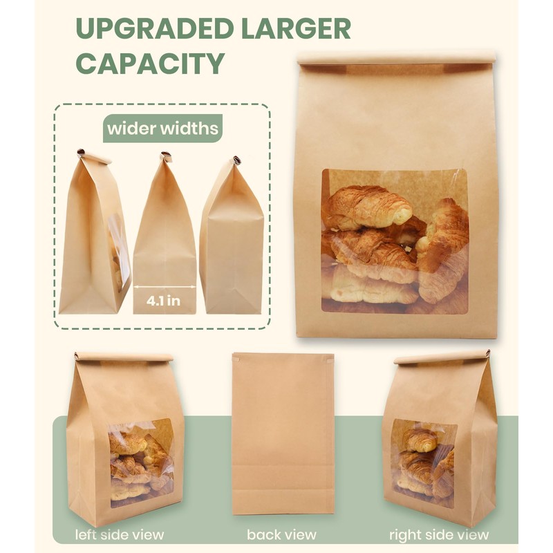 100 Pack Large Thick Brown Kraft Paper Boule Bread Bags