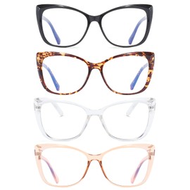 OWTXIS 4 Pack Cat-Eye Oversized Reading Glasses for Women Men, Lightweight Large Readers Trendy Eyeglasses +2.50