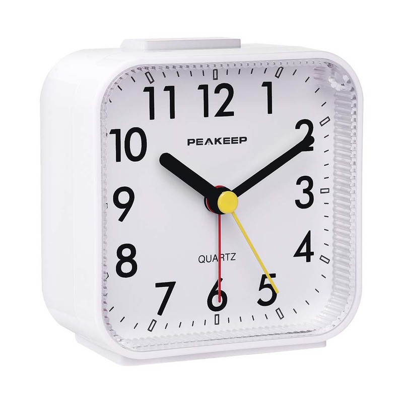 Peakeep Small Battery Operated Analog Travel Alarm Clock Silent No