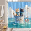 Funny Cats Shower Curtain,Catanic Animal Ocean Kittern Cute Blue Polyester