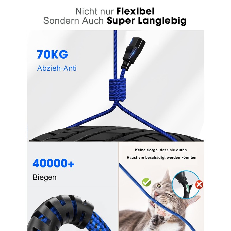 IEC Cable, 3 Pin, Goalfish 2.0 m Nylon Braid, Universal