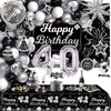 Miidenks 40th Birthday Decorations Set for Man Women,Black Silver Happy