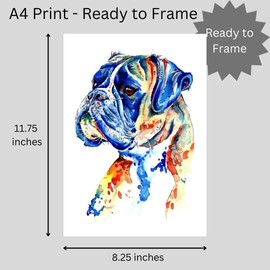 Boxer Dog Art Painting, Artwork Prints Gifts Stocking Filler - [A4 Print Only, 8 x 12"]