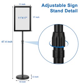 Ludery Adjustable Sign Holder Stand 11x17 inch,Pedestal Floor Signage Standing Holder with Heavy Duty Base, Aluminum Snap Open Frame Display for Business Restaurant, Mall,Schools-1 Pack