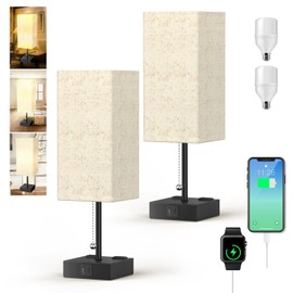 Table Lamp for Bedroom with USB,Nightstand Lamp for Bedside with USB C+A Charging Ports & AC Outlets, Adjustable 3color LED Light for Home Decor/Nightstand/Bedroom/Office ,Included Bulb and Lamp Shade