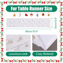 Kaket Faux Fur Table Runner 183 x 38CM, White Plush Table Runner Christmas, Snowy White Christmas Table Runner for Xmas, Party, Dining Table Decor (Style 2, 183 x 38 cm)