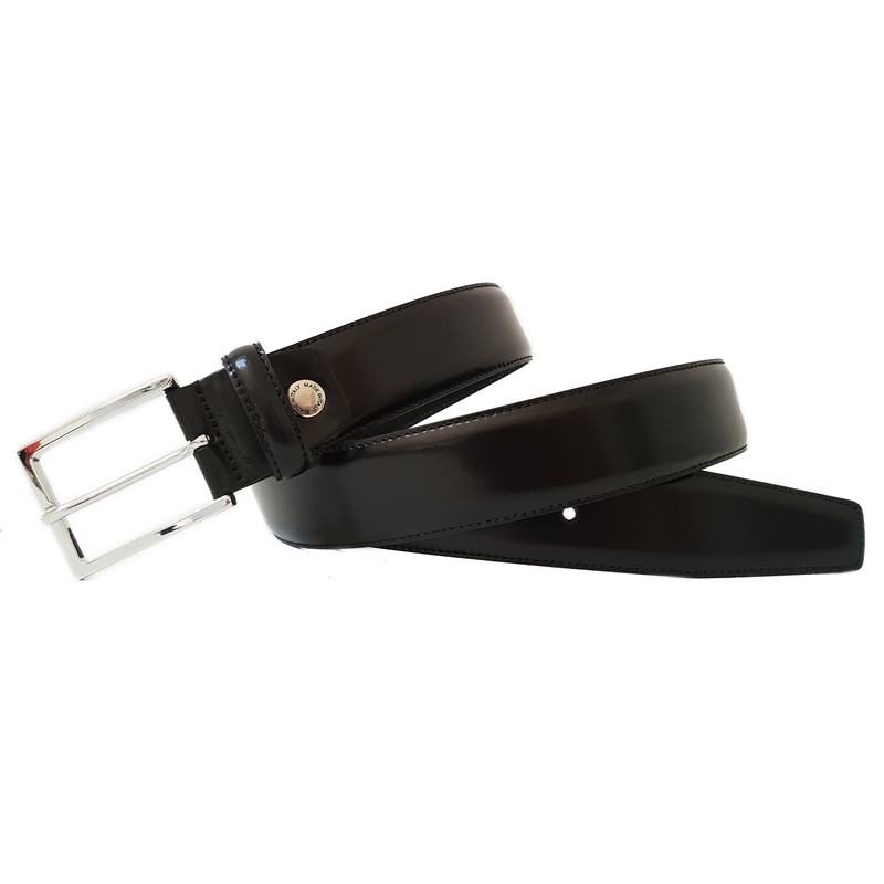 Men Real Leather Belt Black Glossy Made in Italy 35mm
