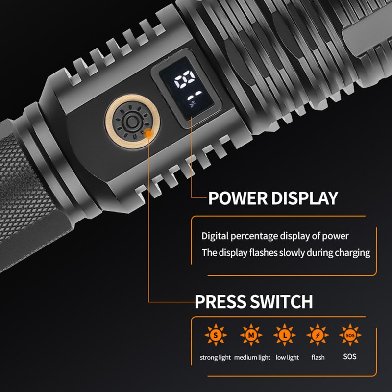 LED Flashlight Ultra Bright XHP70 LED Type C Rechargeable Handheld