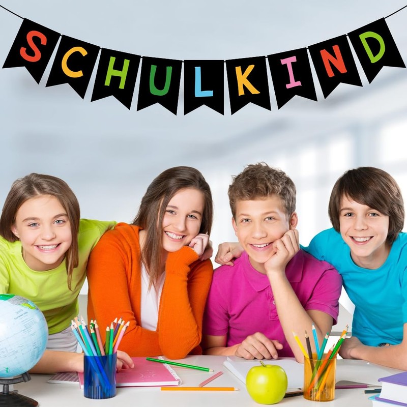 Schulkind Girlande Einschulung Schwarz,Einschulung Girlande Hänge Deko,Einschulung Schulanfang Deko für