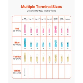 VEVOR Heat Shrink Wire Connectors, 320PCS, Electrical Waterproof Crimp Connectors Terminals Kit, Insulated Butt Ring Fork Spade Splices, 26–22 22–16 16–14 12–10 Gauge, for Industrial Marine Automotive