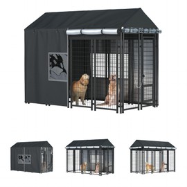 LYBOSH Outdoor Dog Kennel Cover - Full Coverage for 8'Dx4'Wx6'H Dog Cages, 600D Heavy Duty Waterproof Kennel Cover, Black