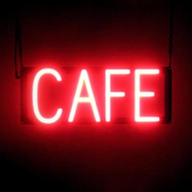 SpellBrite CAFE Sign for Cafes & Restaurants | Cafe-Related Signs with Neon Look, Red LED Light | 16.4" x 6.3"