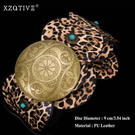 XZQTIVE Western PU Leather Belts for Woman Concho Cowgirl Cowboy Disc Belt for Ladies Wide Boho Country Waist Belts for Dress, Bronze buckle, Leopard, 105cm