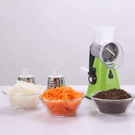 NILICAN Manual Rotary Potato Grater Kitchen Mandoline Vegetable Slicer，with 3 Interchangeable Blades，Easy to use (Green)