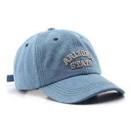 Denim Washed Style Dad Hat, Curved Brim Cap Arizona State Cotton Baseball Men Women Golf Surf (Blue Jean Denim)