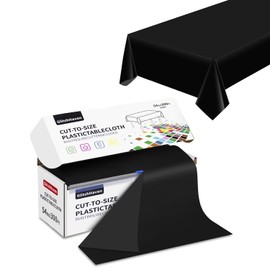 GlitshHaven 54 Inch X 300 Feet Plastic Table Cover Roll Disposable Tablecloth with Slide Cutter for All Type/Shape Tables | Table Cover for Party, Picnic, Banquet & Outdoor Activities(Black)