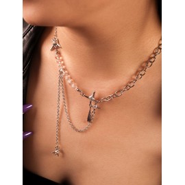 Sacina Grunge Y2k Star Necklace, Imitation-Pearl Choker Necklace, Grunge Necklace, Y2K Aesthetic Necklace, Christmas New Year Jewelry Gift For Women