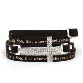 4031178 John 3:16 Leather Wrap Cross Bracelet Adjustable Belt Buckle For God So Loved The World