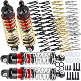 hopsupRC Upgrades Part for 1/18 Granite GROM 1/16 MojaveGrom 1/14 Typhon Grom,Big Bore RC Shocks Absorber Damper,Aluminium Front Rear Assembled Full Metal Shocks,4PCS Red