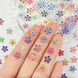 FINGCRO 100Pcs 3D Flower Nails Charms for Nails Resin Mixed Colorful Flower Nail Gems Jewelry Five-Petal Flowers Acrylic Nails Supplies for Women Summer Nail Design and DIY Craft 3