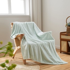 NEWCOSPLAY Super Soft Throw Blanket Mint Premium Silky Flannel Fleece Leaves Pattern Lightweight Bed Blanket All Season Use (Mint, Throw(50"x60"))