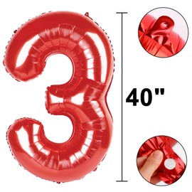 Red Number 3,Balloons 40 Inch Giant Foil Large 3 Number Balloons,Number 3 Digital 3 Helium Balloons 13 23 30 33 Numbers Birthday Decorations for Parties, Anniversaries Supplies Decorations