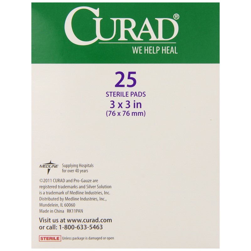 Curad Medium Gauze Pads 3" x 3", 25 ea (Pack