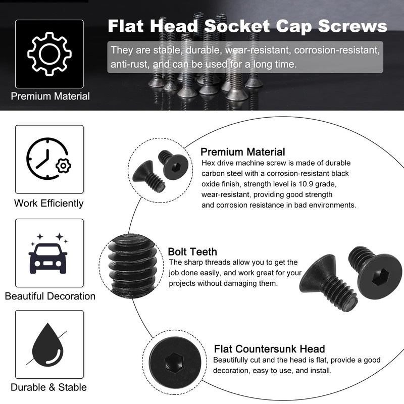 PATIKIL 1/4-20 x 1/2" Flat Head Socket Cap Screws, 20