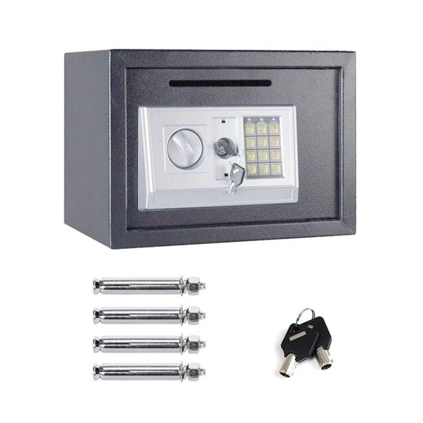 Digital Safe Key Safe Security Electronic Steel Safety Box Home Office Money Cash Lockable Storage Safe with 2 Emergency Keys, 16L - Grey