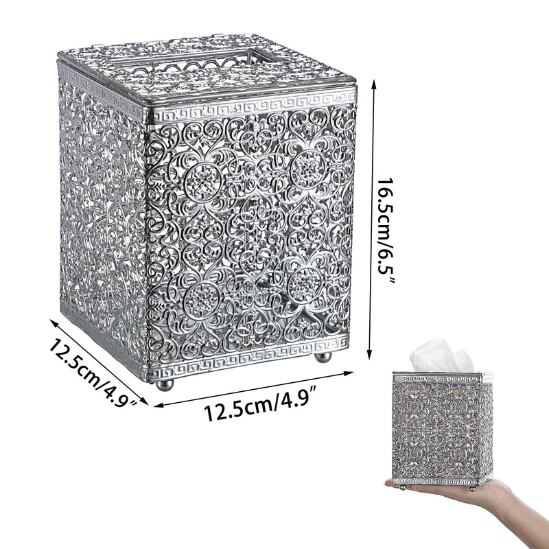 Sumnacon Tissue Box Cover Square Tissue Box with Lid, Metal
