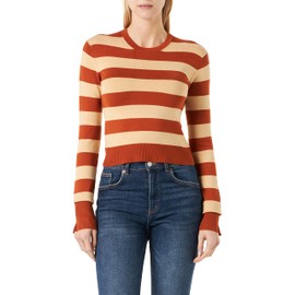 JJXX Women's JJXX Jxvalentina LS Soft Stripe Cropped Knit, Bombay Brown/Stripes:/Beige