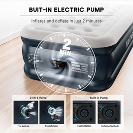 nalone Air Mattress Twin with Built in Pump, 18'' Luxury Self Inflatable Mattress, 2025 Upgraded Fast Blow Up Mattress with Carry Bag, Portable Air Bed for Home, Travel & Camping, 500lbs Max