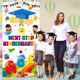 Preschool Graduation Door Cover Decorations Next Stop Kindergarten Graduation Door Banner Preschool Kindergarten Backdrop Pre-K Graduation Decorations Supplies 72.8 x 35.4 inch - White