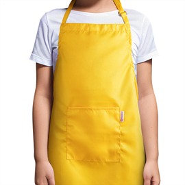 Zihuatailor Kids Baking Apron Cooking Apron with Pockets for Boys Girls 5-12 Years, golden yellow