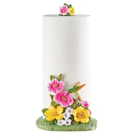 Collections Etc Hand-Painted Floral Hummingbird Paper Towel Holder