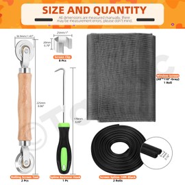 Tanstic 14Pcs Window Screen Mesh and Screen Door Repair Tools Kit, 48''W X 118''L Fiberglass Screen Mesh, Screen Spline Roller, Screen Retainer Spline, Spline Removal Hook, Screen Installer Clips