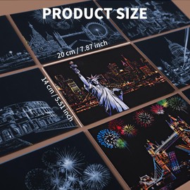 HAFRILY 24Pcs Scratch Art Paper Rainbow Scratch Art for Adults World Famous City Landmarks Scratch Art with 5Pcs Scratching Tools Kit (A5 Size)