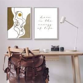 Stupell Industries Love is Energy Phrase Abstract Faces Couple Linework, Designed by Birch&Ink Gray Framed Wall Art, 2pc, Each 24 x 30, Brown