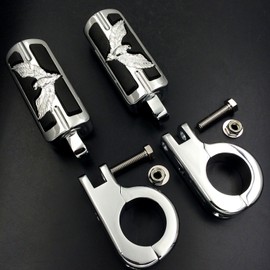 SMT-Eagle Hawk Shape 1 1/2" Highway Stiletto 4475 Foot Pegs P-Clamps Compatible With Harley Sportster Touring Chrome Body Black Rubber Aftermarket Product by SMT [B013T6PWP4]