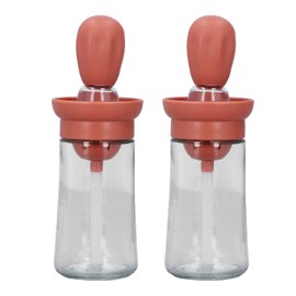 2pcs Oil Container with Silicone Brush Oil Dispenser Bottle for Kitchen Grilling Baking Cooking Red