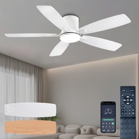 Ayaoty Ceiling Fans with Lights, 52 inch Low Profile Ceiling Fan with Light and Remote Control, Flush Mount, Reversible Motor, Dimmable, Noiseless, White Ceiling Fan for Bedroom, Indoor/Outdoor Use