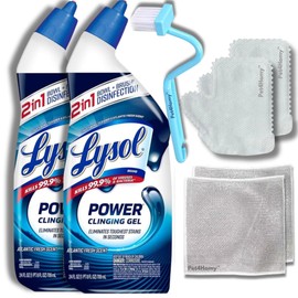 Pet4homy Power Toilet Bowl Cleaner Gel 2-Pack (24 Fl Oz Each) Bundle Pair of Cleaning Gloves, Cleaning Brush, and Pair of Multipurpose Wire Miracle Cleaning Cloths (4 Items)