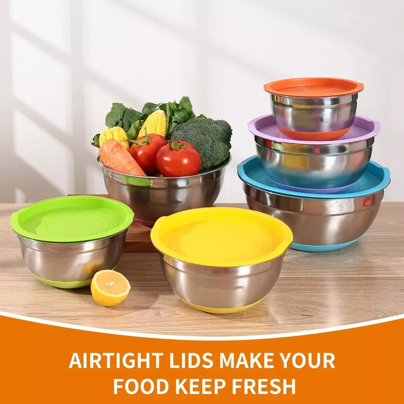 Refein Mixing Bowls with Lids 6 Piece, Stainless Steel Nesting