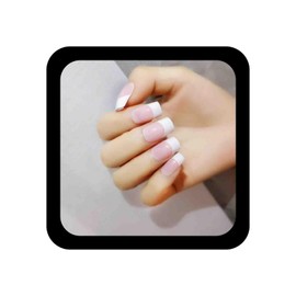 Allereya Ombre Nude White Press On Nails Medium Coffin Fake Nails Glossy Clip On Nails Ballerina Full Cover Nails French Acrylic Nails for Women and Girls Pack of 24 (White)