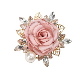 Women's Brooches Pins, Elegant Handmade Crystal Boutonniere Pink Pearl Fabric Lapel Pin, Flower Crystal Pearl Pins Boutonniere for Clothes Fashion Accessories