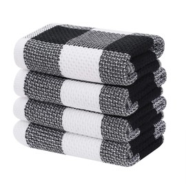 smiry 100% Cotton Kitchen Towels, 13" x 28", 4 Pack Waffle Weave Dish Cloths, Super Soft Dish Towels, Absorbent Quick Drying Tea Towels, Black&White