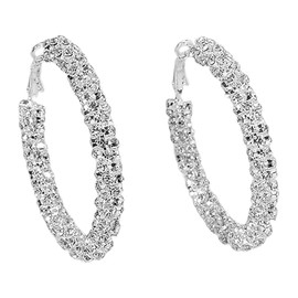 Shiny Large Hoop Earrings for Women Girls Boho Rhinestone Big Wrapped Hoops Dangle Huggie Earring Lightweight Comfortable Sparkle Wedding Christmas Birthday Jewelry Gifts 50mm (Clear CZ)