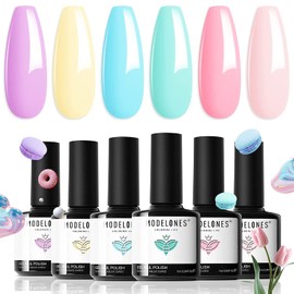 Modelones Pastel Gel Nail Polish 6 Colors Spring Gel Polish Set Pink Blue Nail Gel Polish Shellac Nail Polish Set UV Gel Polishes Pastel Milky Pink Nail Polish Gel Mothers Day Gifts for Women DIY