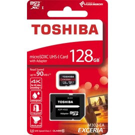 KIOXIA Exceria M302 128GB Micro SD Memory Card 90 MB/s 4K - THN-M302R1280EA - Black, red
